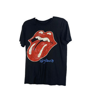 Rolling Stones Womens T-Shirt Sz S Black Retro 100% Cotton Cracked Patina Logo